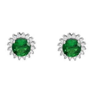 Sterling Silver Emerald CZ Halo Studs